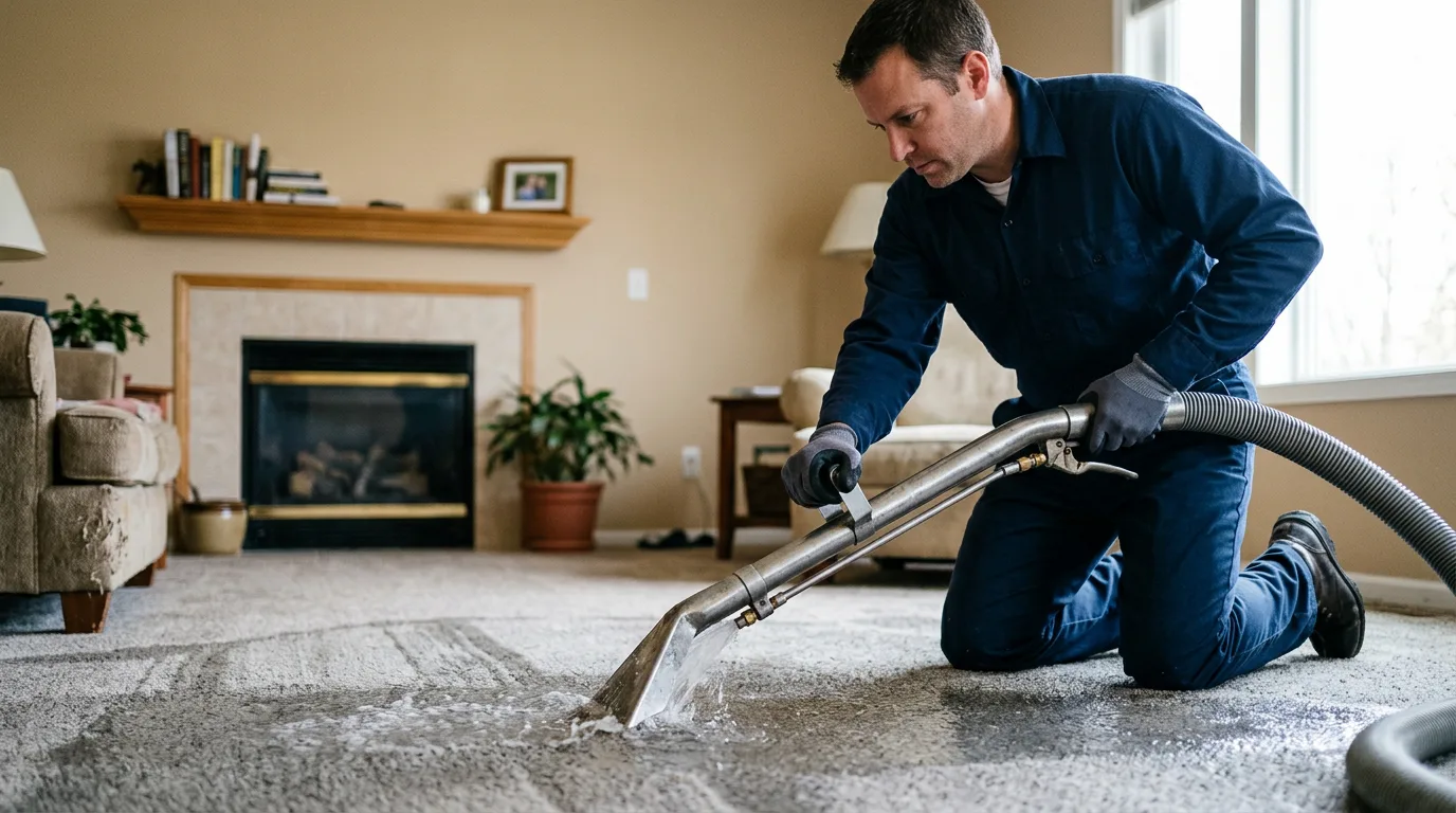 Water damage restoration technician working near Marengo, IL